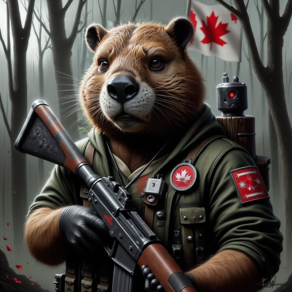 Angry Canadian Beaver in Military Gear