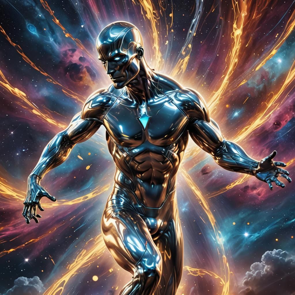 Silver Surfer Unleashing Cosmic Energy in Nebula