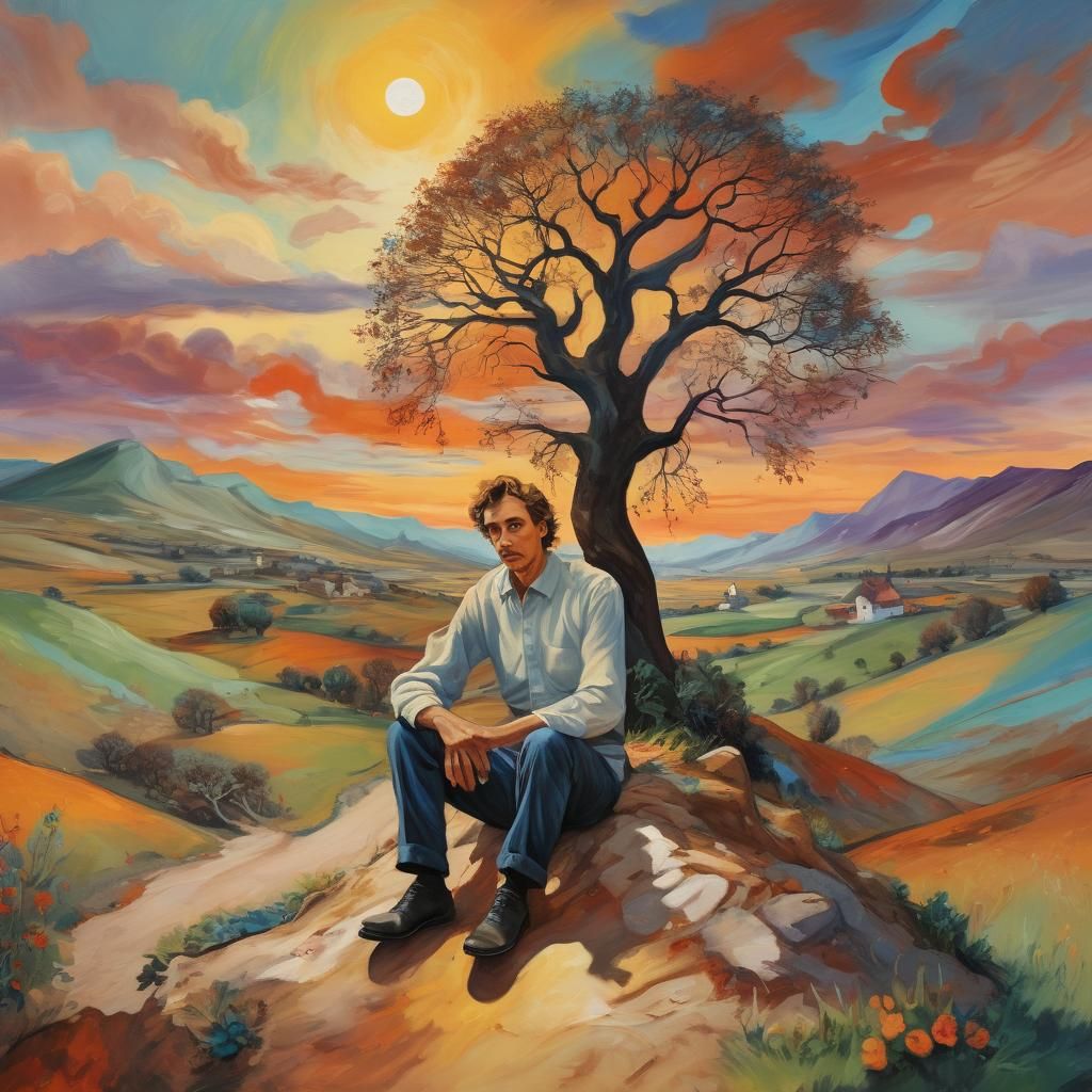 Surreal Hilltop Contemplation in Fauvist Style