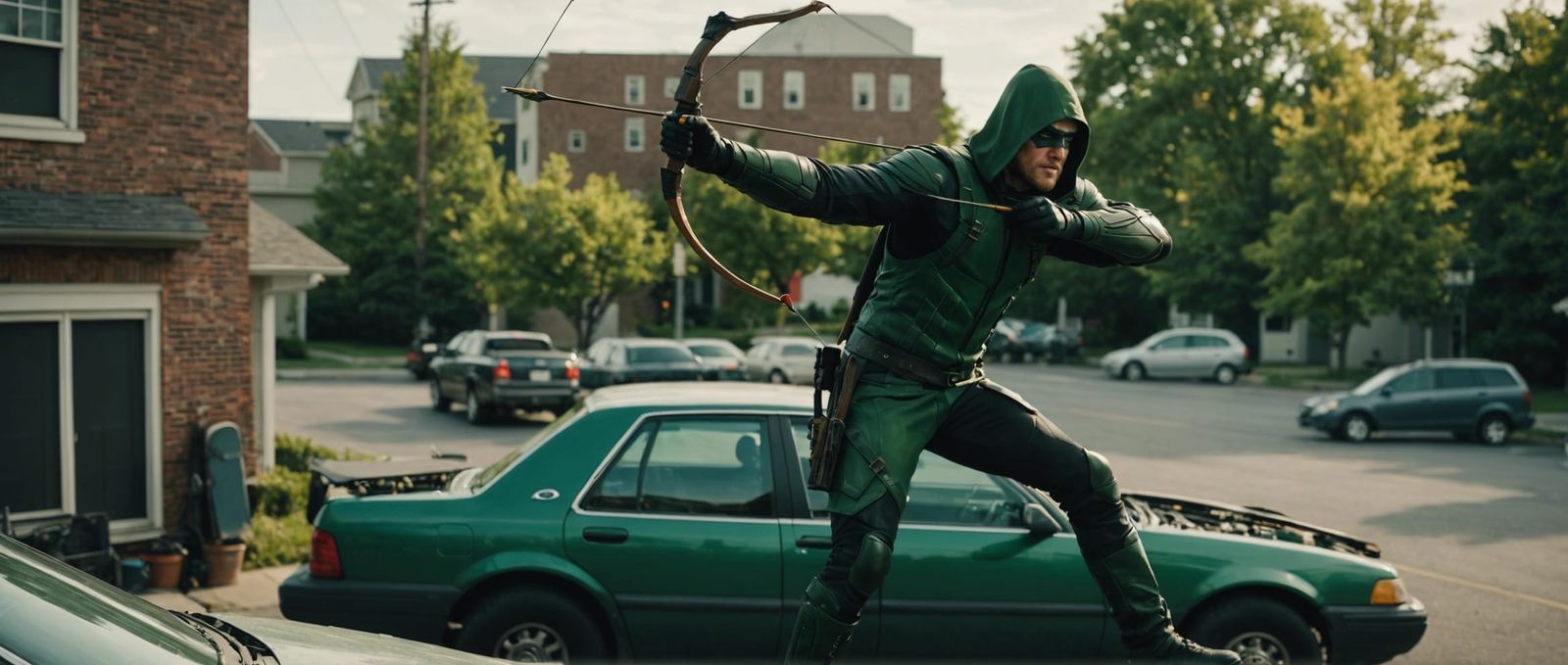 Green Arrow Strikes From Above, Cinematic Action