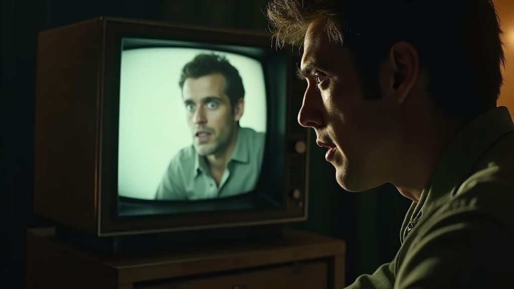 Terrified Man Watches Himself on Retro TV