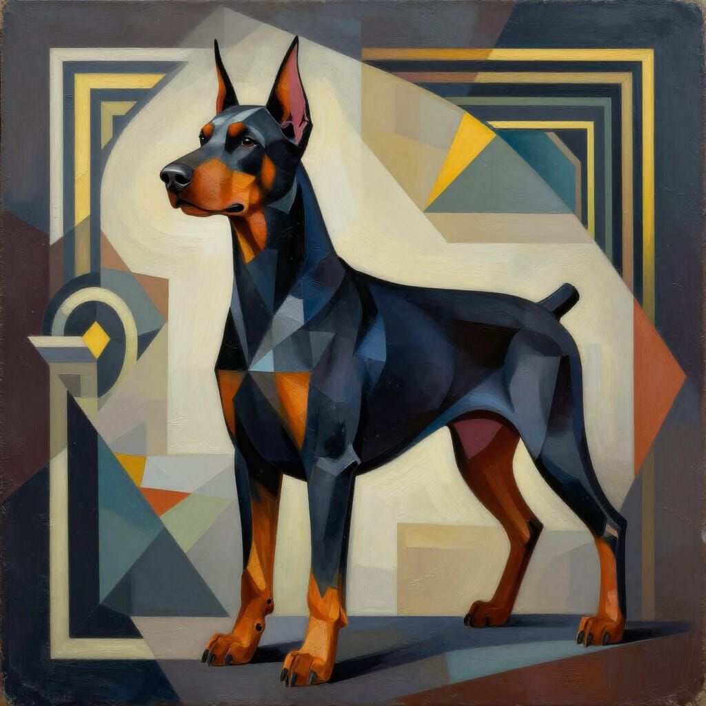 Neo-Cubist Doberman Pinscher in Geometric Art Deco Style