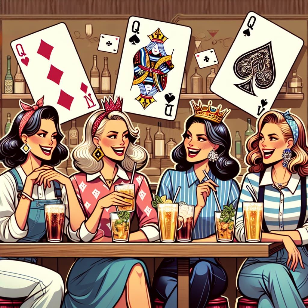 Playing Card Queens' Night Out, Digital Art