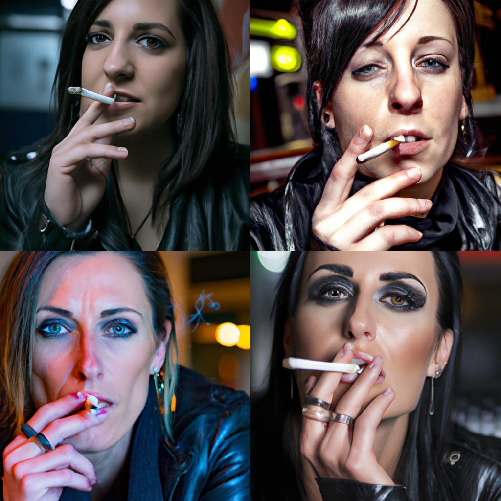 Woman Smoking in Bar with Leather Jacket