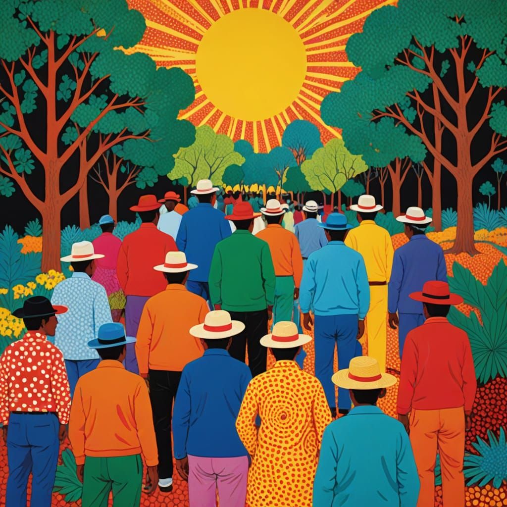 Vibrant Marketplace in Aboriginal Dot Art Style