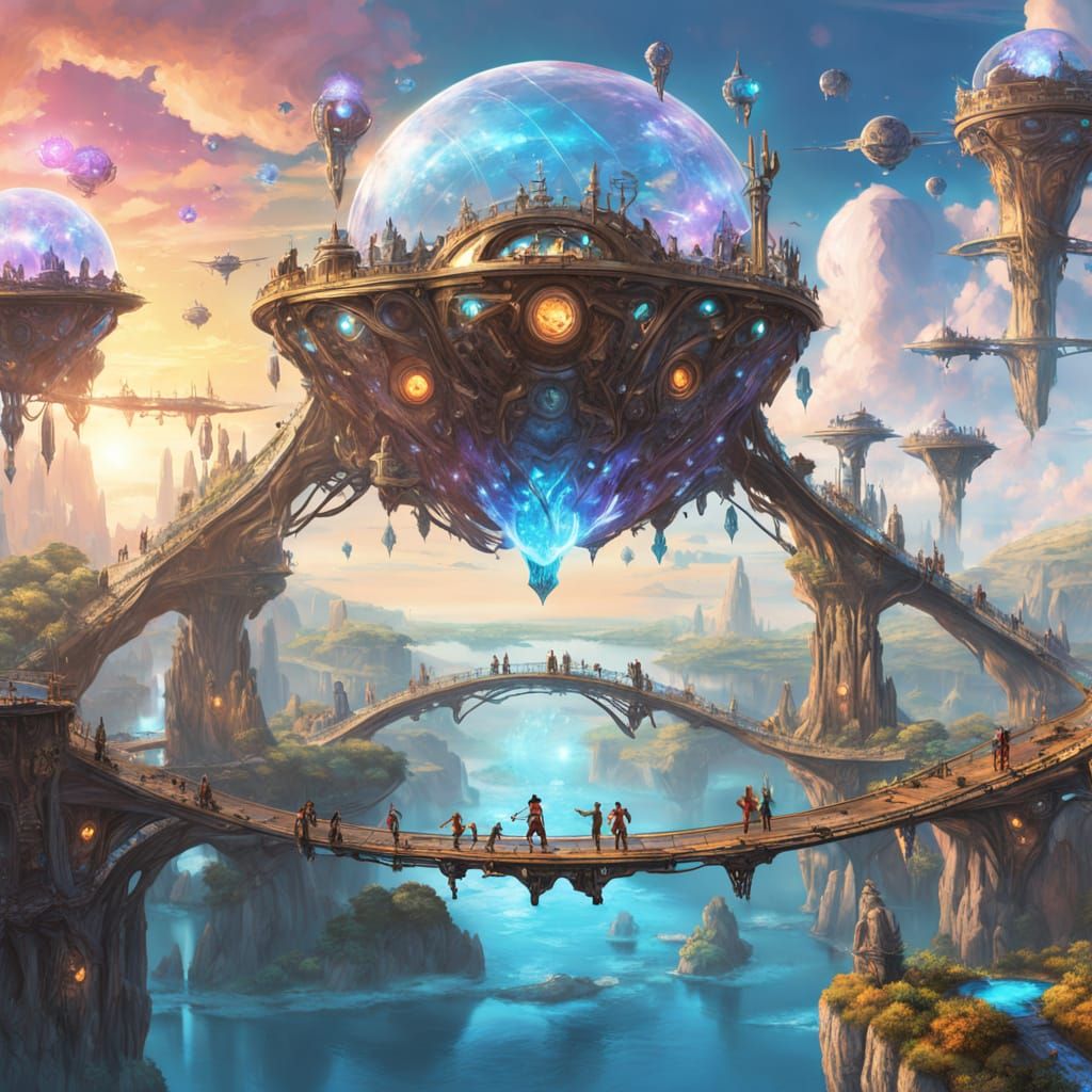 Surreal Crystal Bridge Connects Floating Islands in Vibrant ...