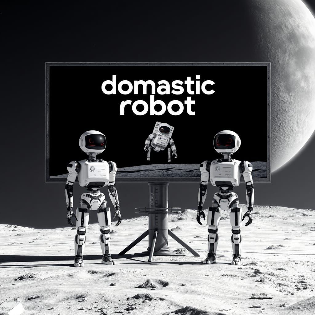 Lunar Robots Advertise on the Moon in Sci-Fi Art