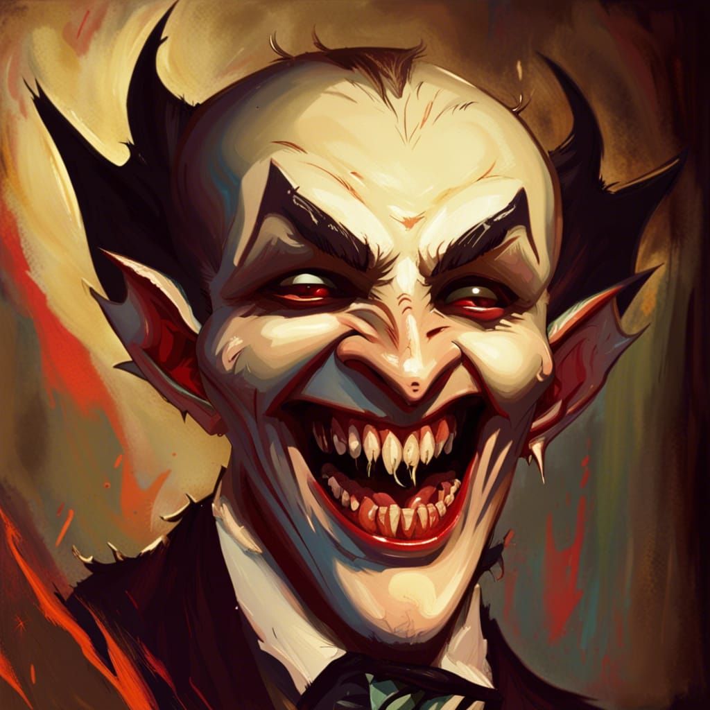Hyperrealistic 1920s Vampire with Fangs and Toothy Smile