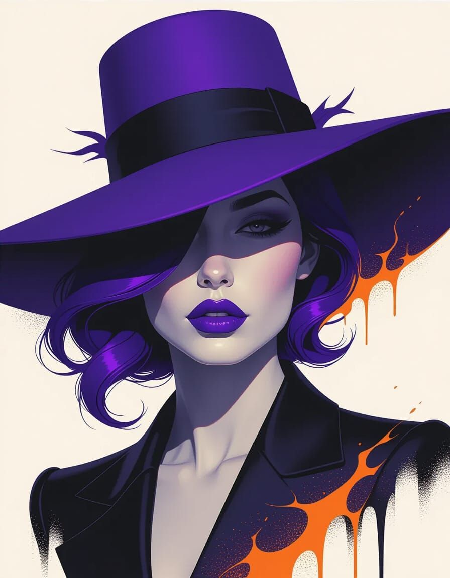 Surreal Grayscale Portrait with Purple Accents