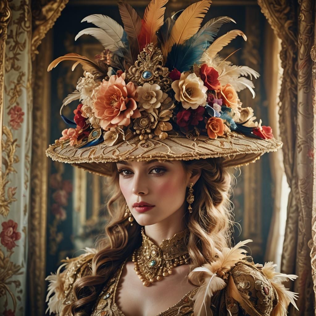 High Fashion Photography: Elaborate Hats in Ornate Room