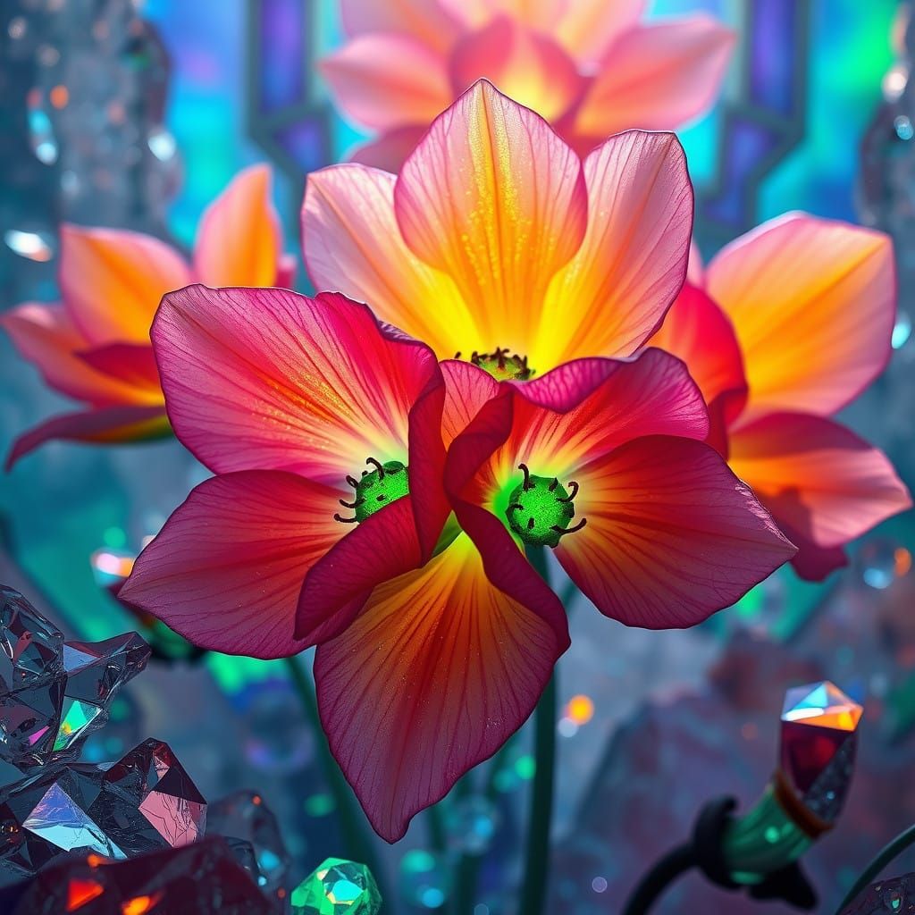 Glowing Flowers in a Stained Glass World