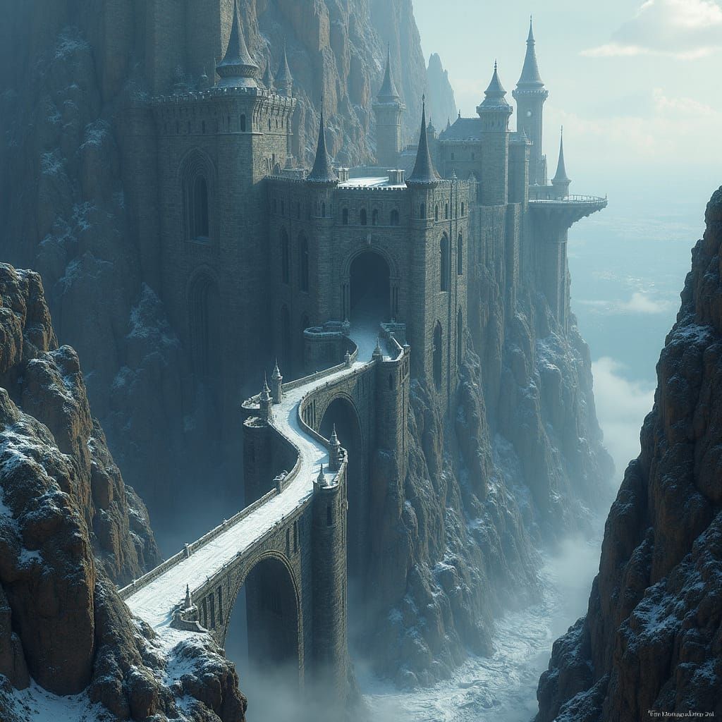 Epic Wizard's Keep on Mountain, Fantasy Concept Art