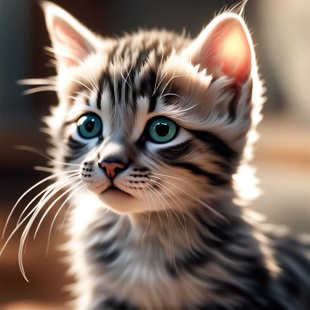 Kitten Close-up with Ribbons in Hyperrealistic Style