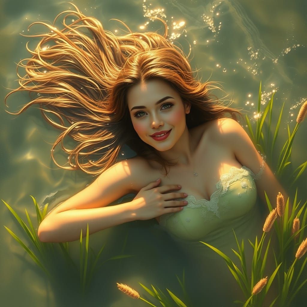 Peaceful Woman in Serene Water, in Impressionistic Style