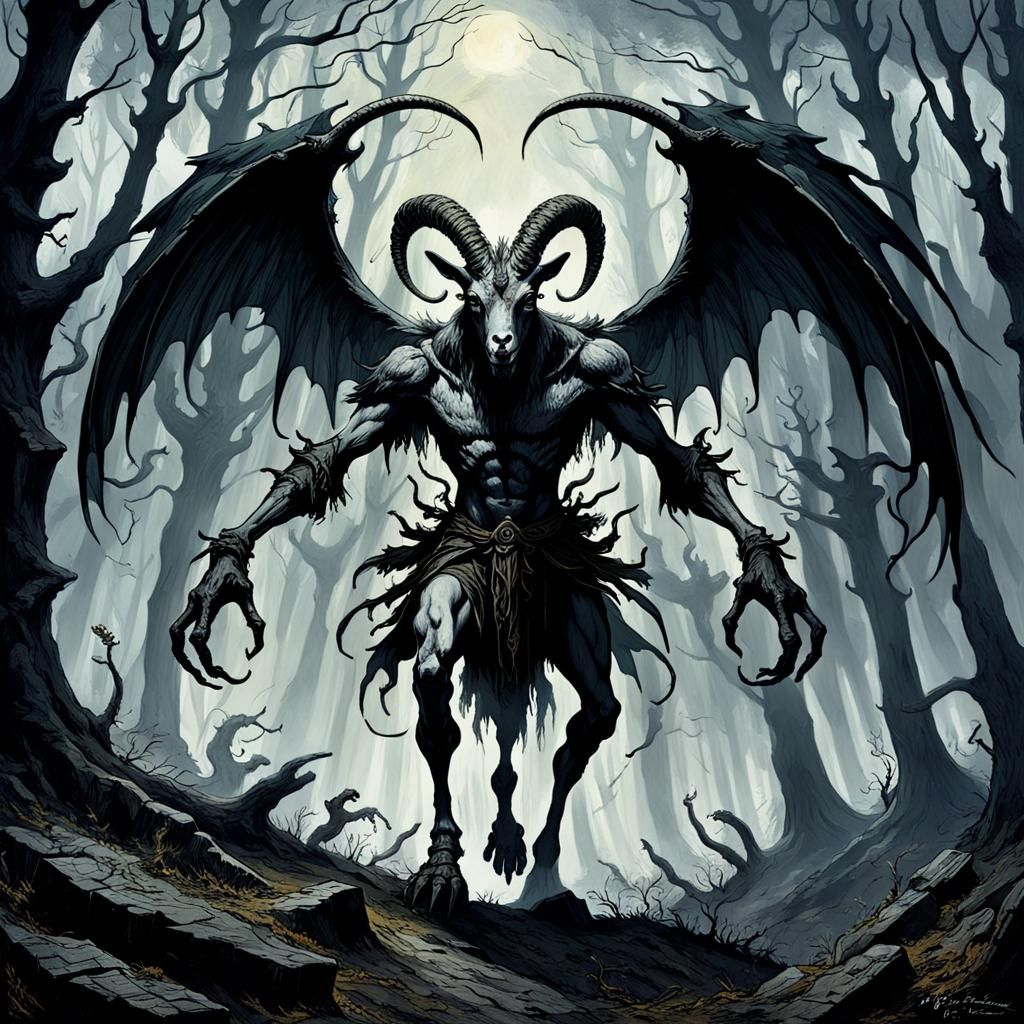 Dark Forest Demon with Wings and Horns