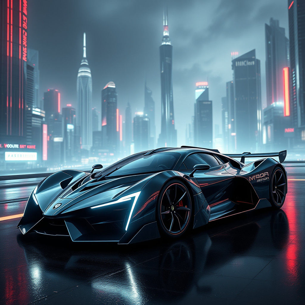 Futuristic Hypercar in Sci-Fi Cityscape, 8K Render