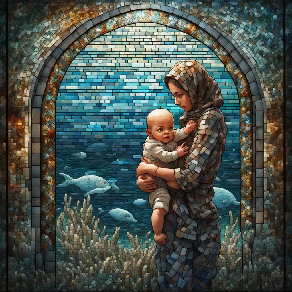 Stained Glass Mosaic: Rescue Baby Protects the Injured