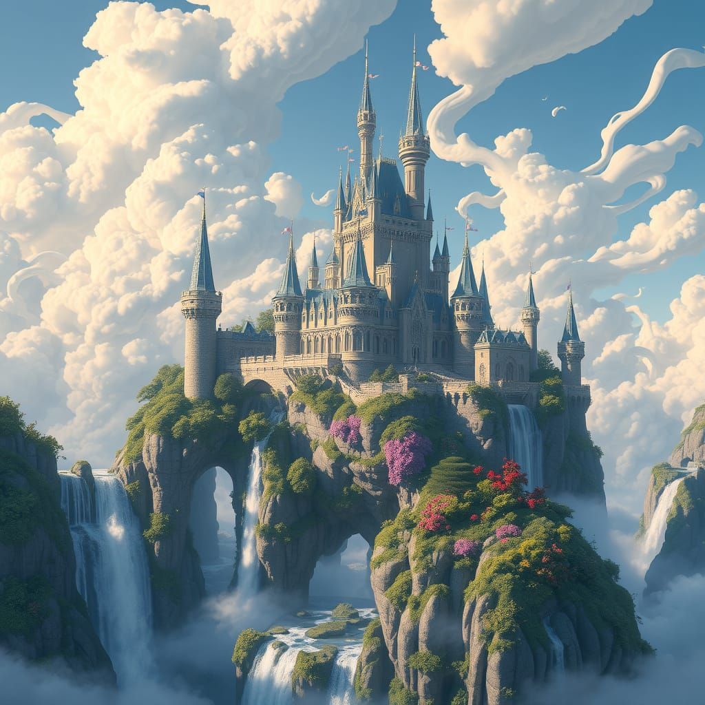 Celestial Castle Concept Art: Gravity-Defying Architecture