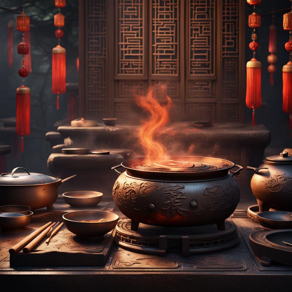 Chinese Cookstove in Calligraphic Digital Art