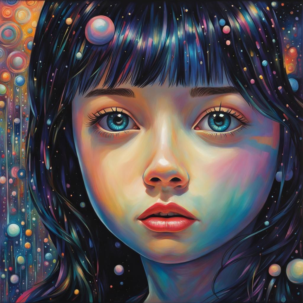 Iridescent Girl in Opalescent World, Art Brut Style