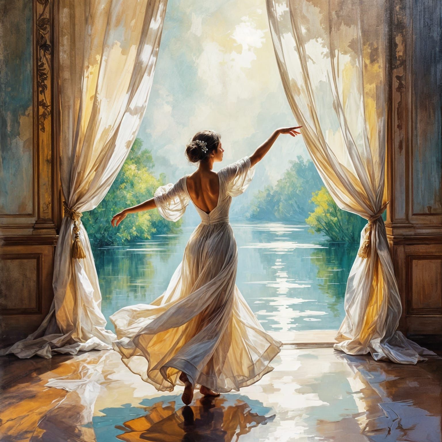 Dancer's Baroque Dress Reveals River Picnic