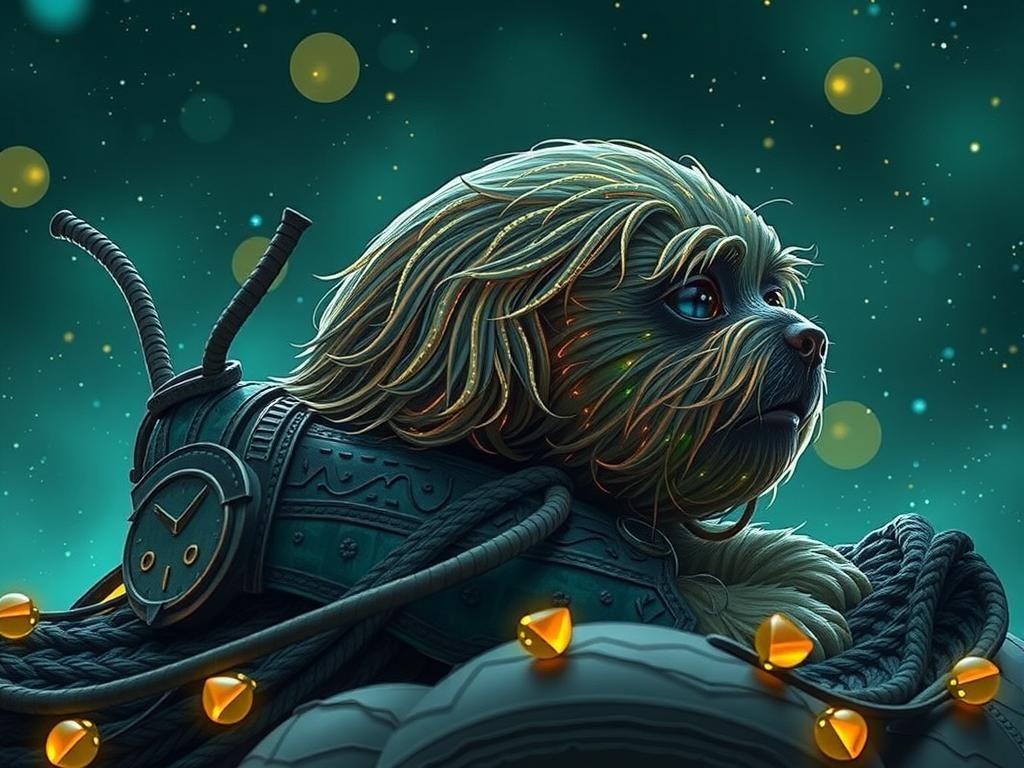 Synthwave Glowing Obsidian Yorkie with Neon Lights