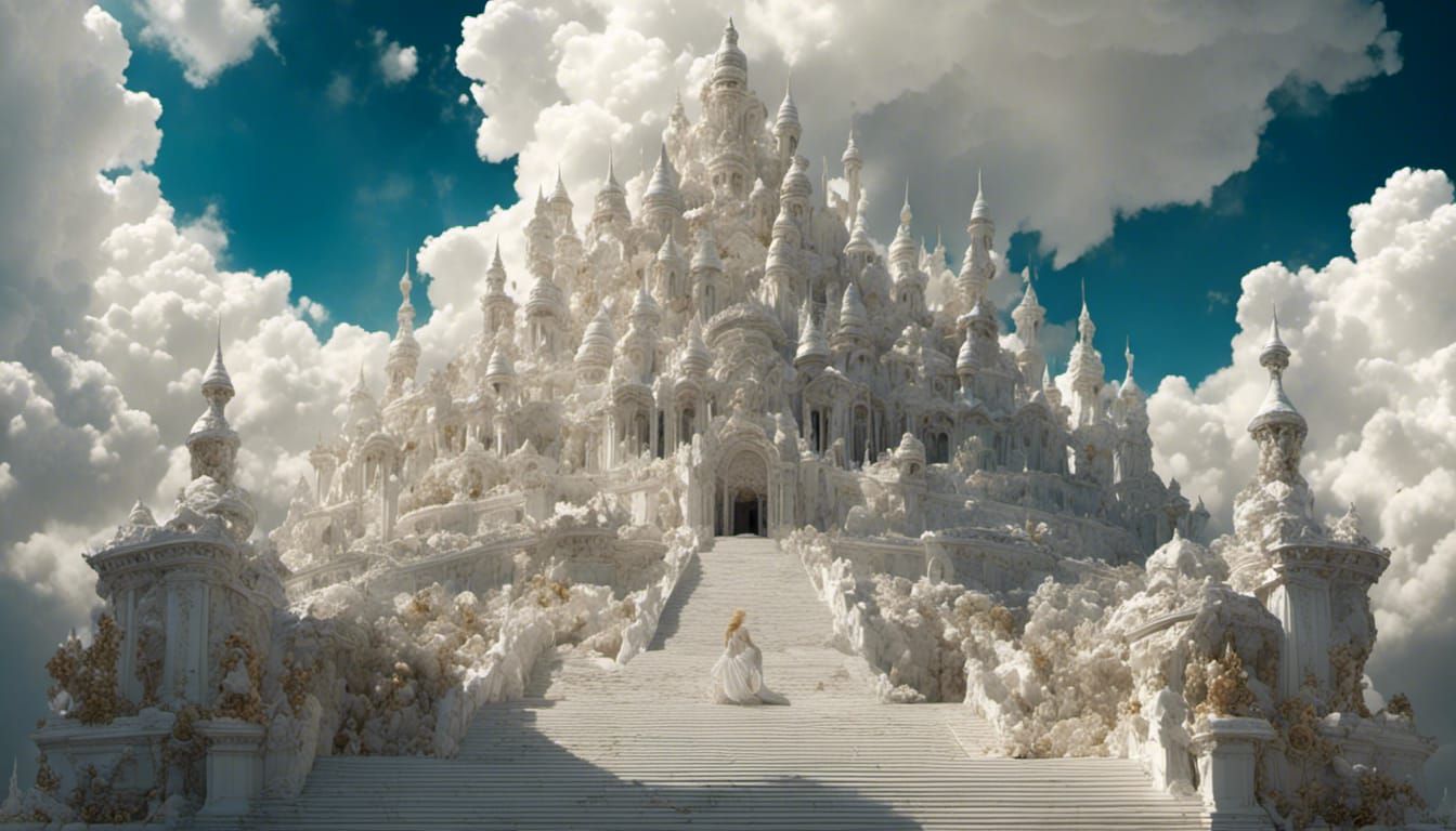 White Marble Castle with Princess in Sky