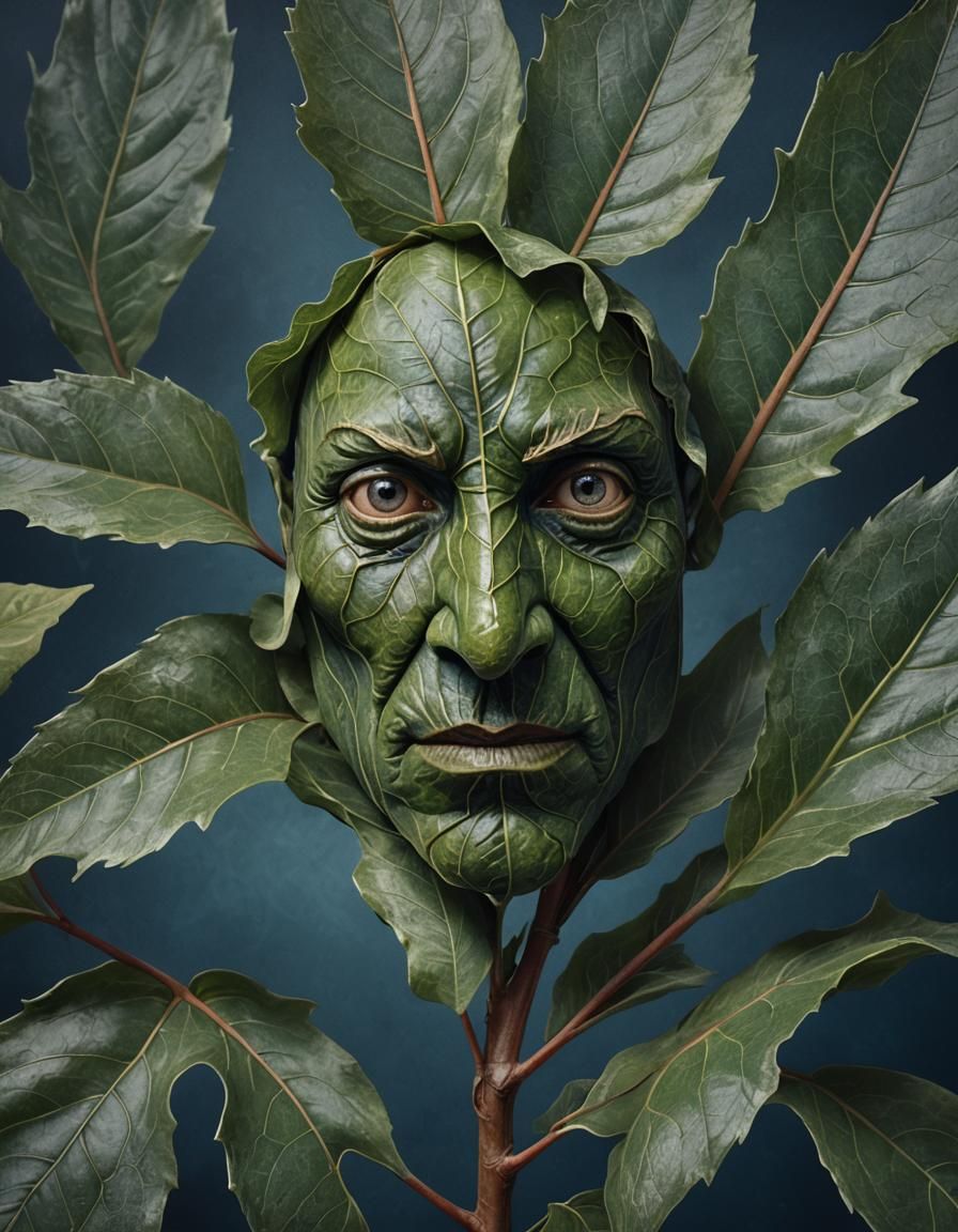 Hyperrealistic Anthropomorphic Leaf Portrait in 8K