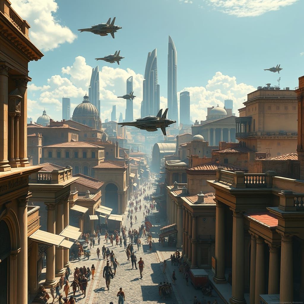 Ancient Rome with Futuristic Skyscrapers