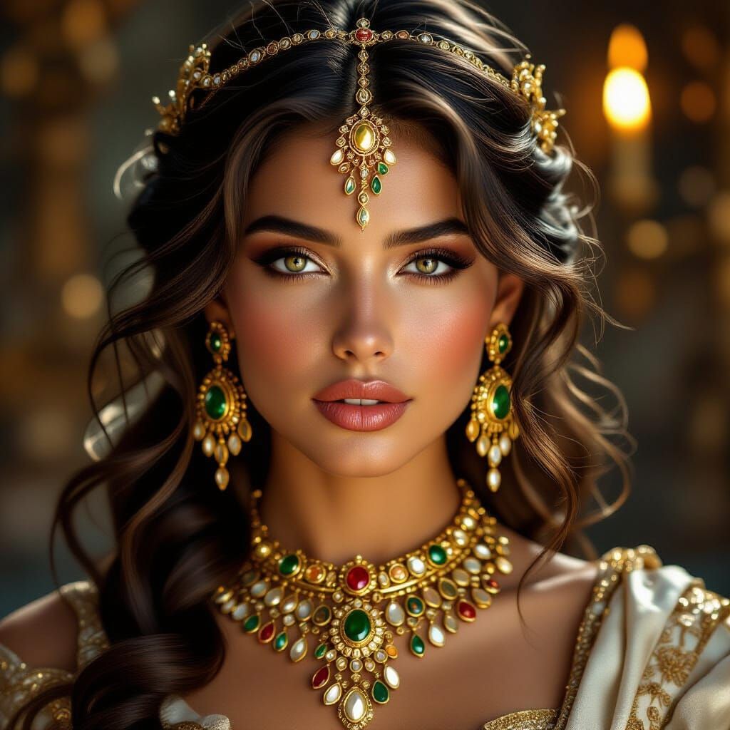 Sensual Woman with Ancient Jewelry in Renaissance Style