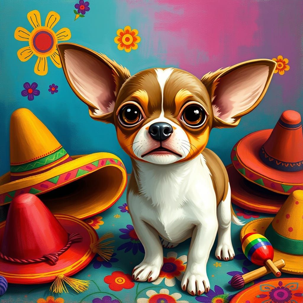Vibrant Chihuahua in Folk Art Style