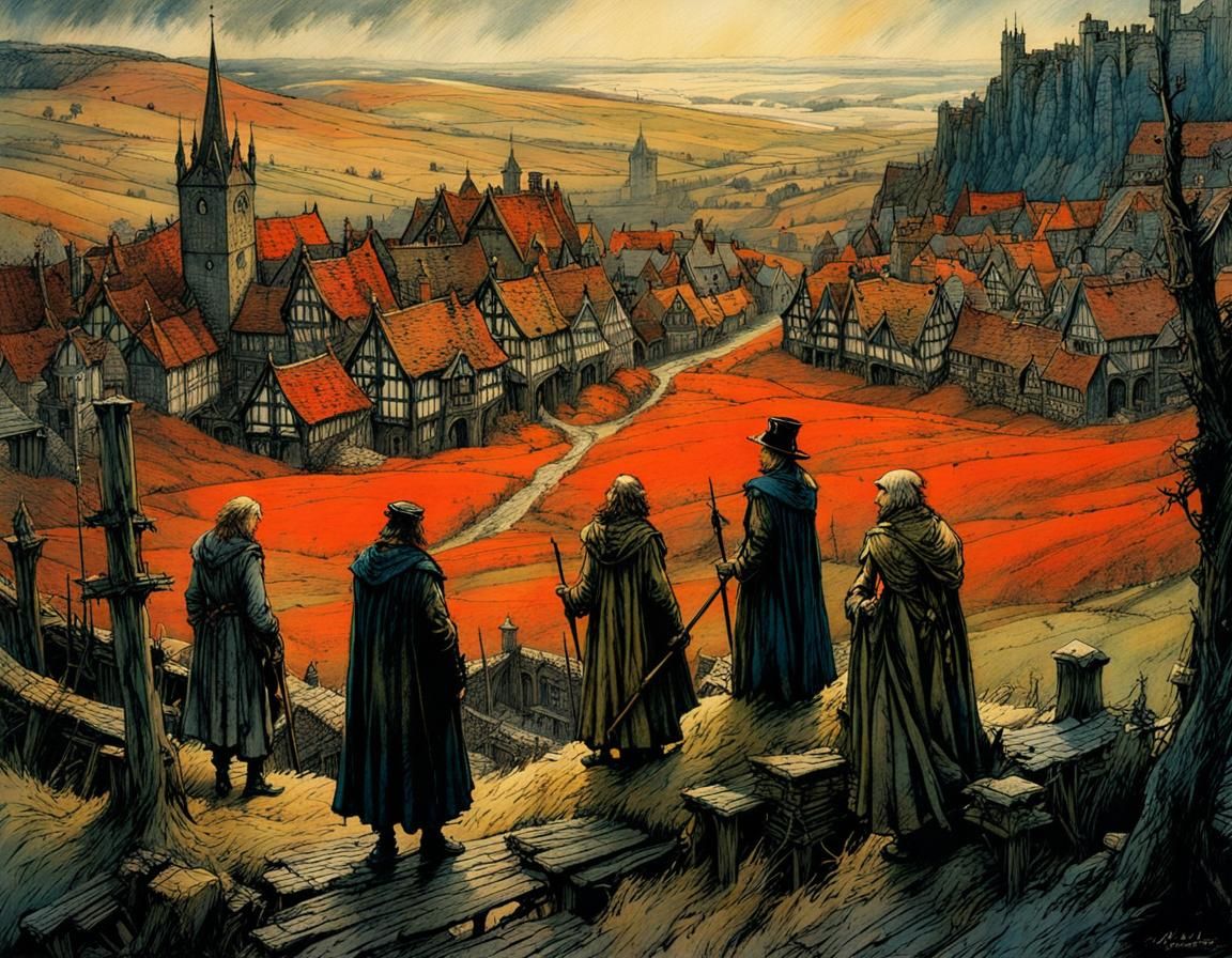 Mysterious Medieval Town Inspired by Golden Age Illustration