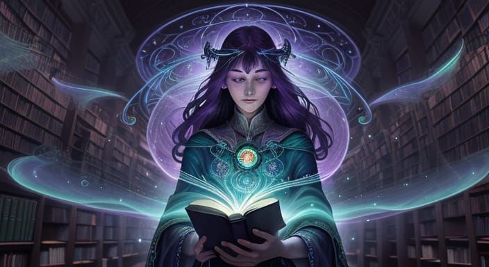 Astral Librarian in Art Nouveau Surrealism