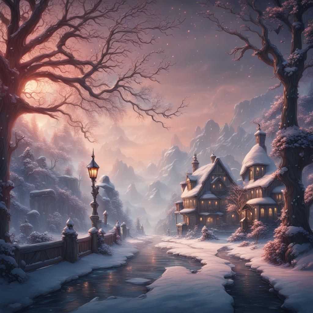 Romantic Winter Scene in Detailed Matte Painting