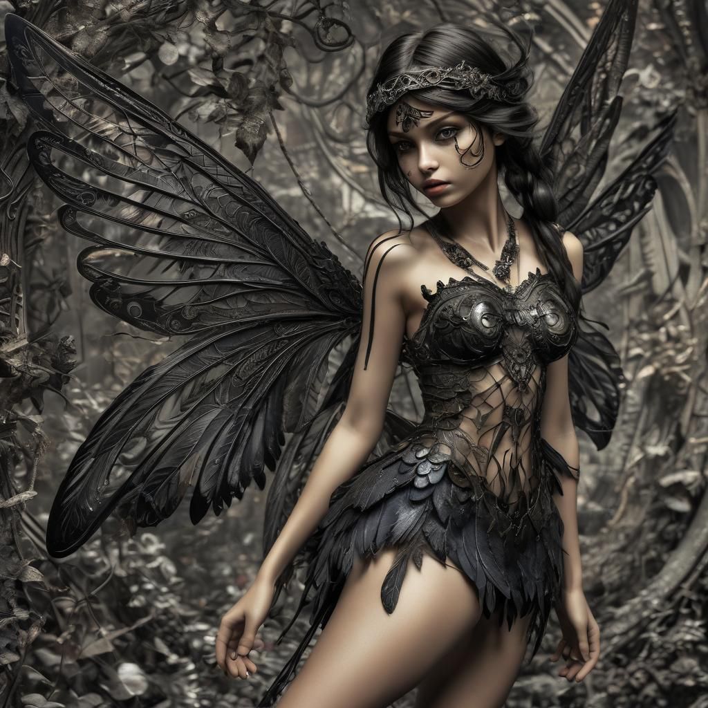 Hippie Style Tinkerbell with Black Wings
