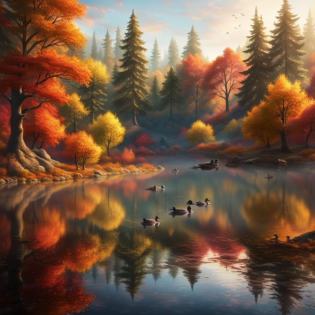 Woodland Lake at Dawn: A Matte Painting