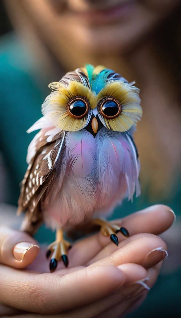 Micro Elf Owl Perched on Fingers: Close-up Portrait