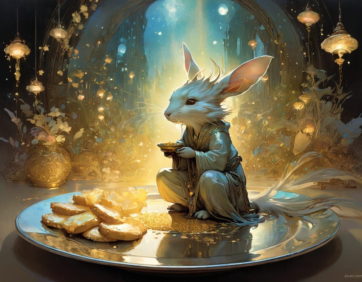 Enchanting Magical Food With Golden Light and Ethereal Spark...