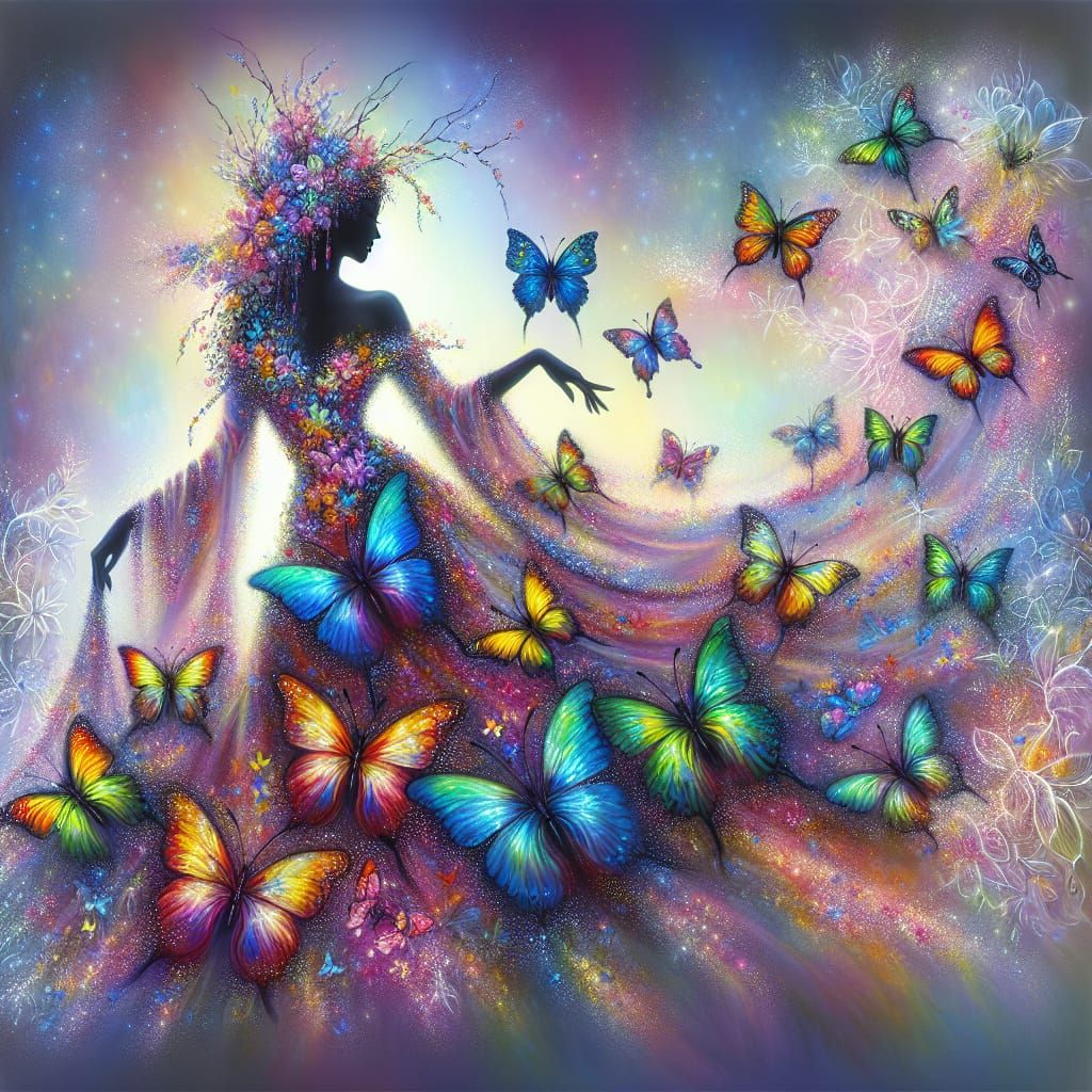 Ethereal South Asian Goddess in Iridescent Butterfly Gown
