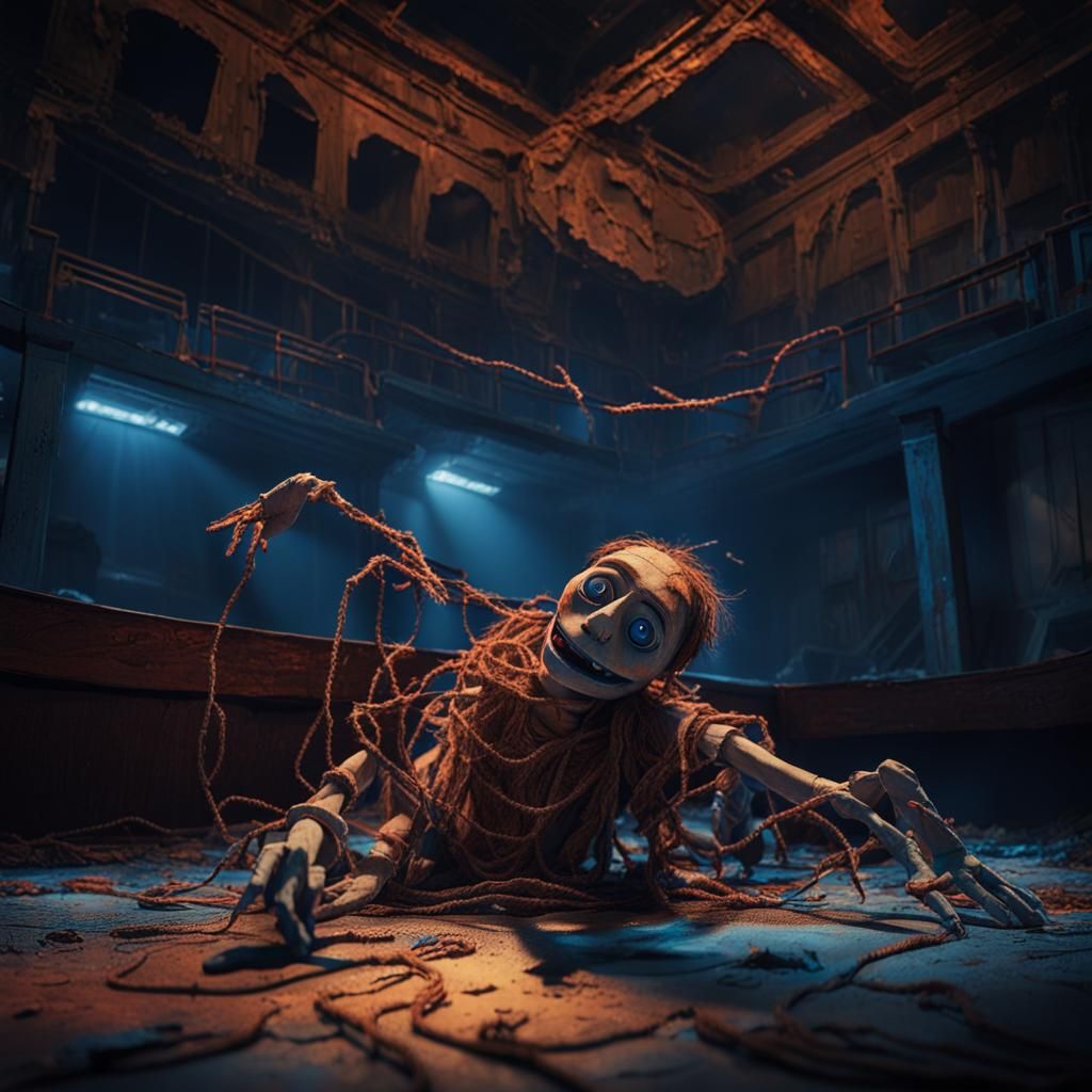 Broken Puppet in Abandoned Theater: Dramatic Concept Art