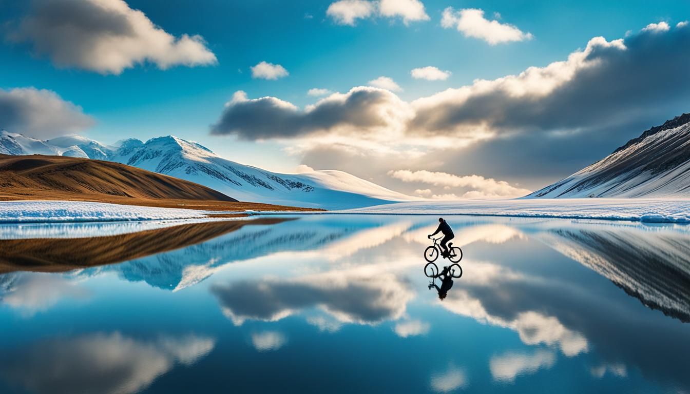 Teenager Cycling on Frozen Lake, 3D Digital Art