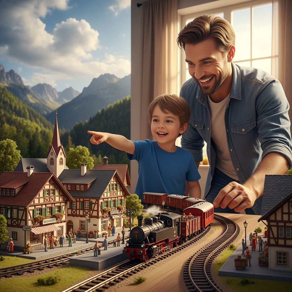 Hyperrealistic 3D Toy Train Layout in Cozy Alpine Village