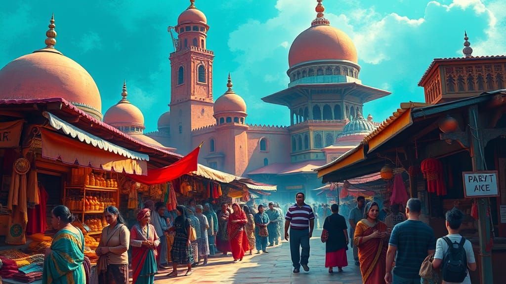 Cultural Market Scene: Global Fusion in Vibrant Colors