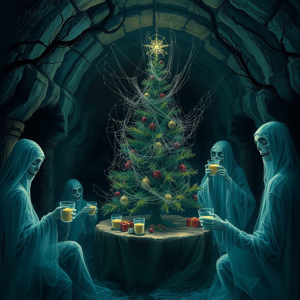 Ethereal Ghosts Celebrate Christmas in Haunted Catacombs