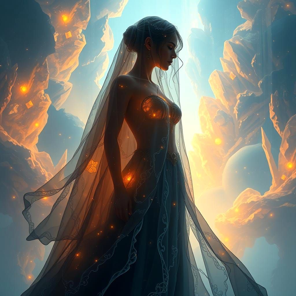 Crystalline Silhouette in a Fantasy Landscape