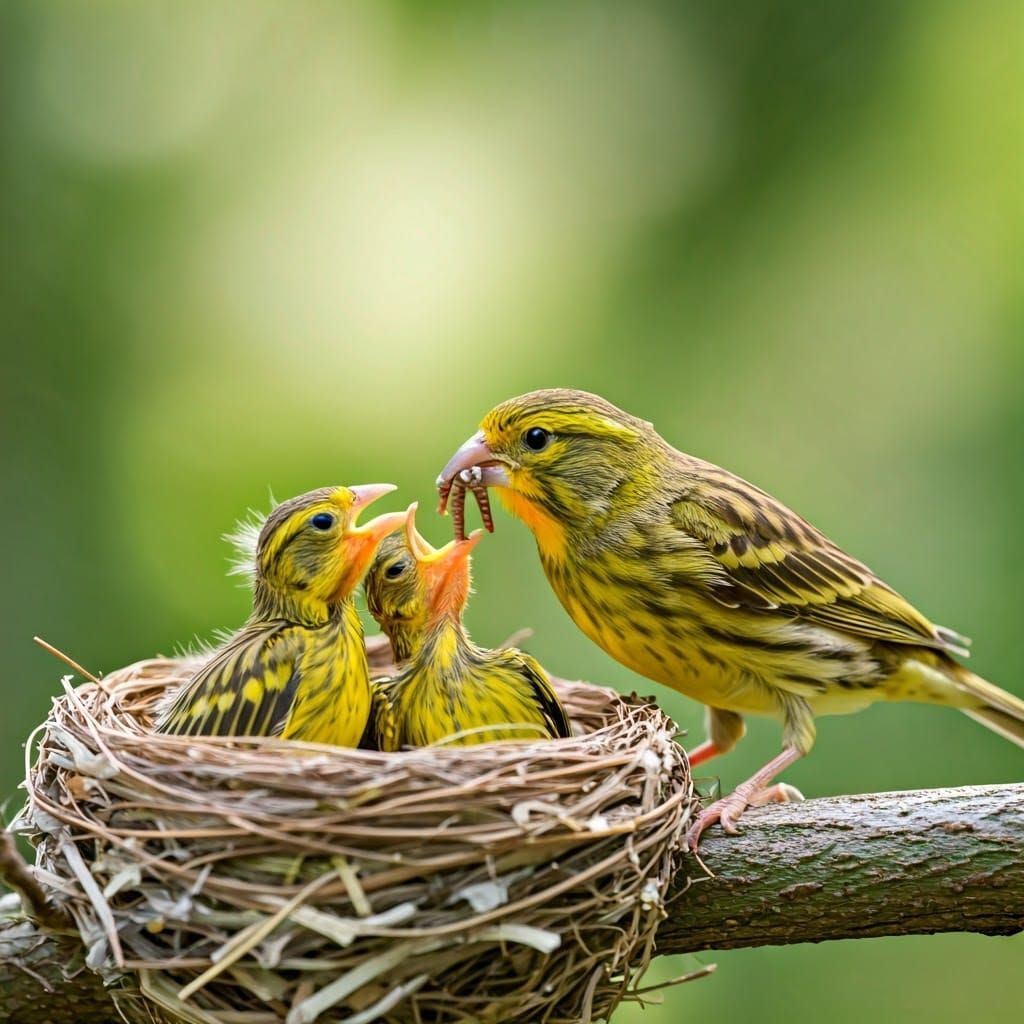 Canary Chicks in Nest: A Wildlife Photography Moment