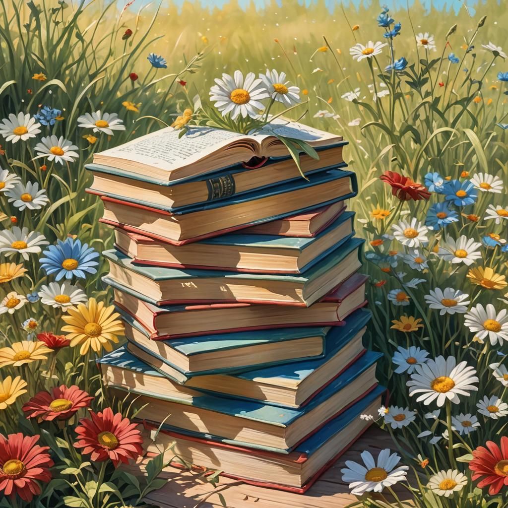 Wonderland Books and Daisies in Storybook Style