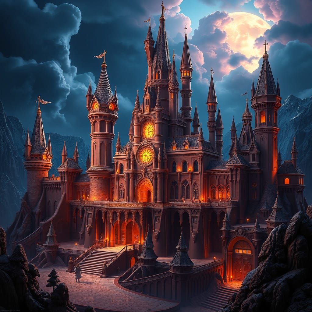 Majestic Chocolate Castle in Whimsical Fantasy Style