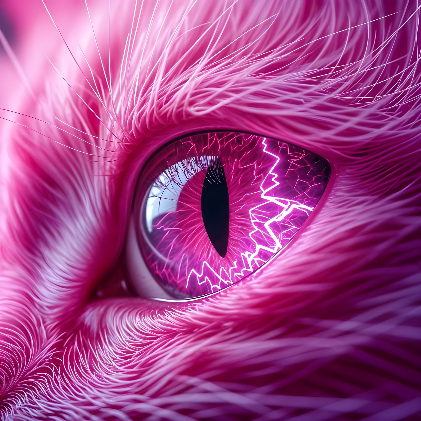 Bioluminescent Pink Cat Eye with Mountain Structures