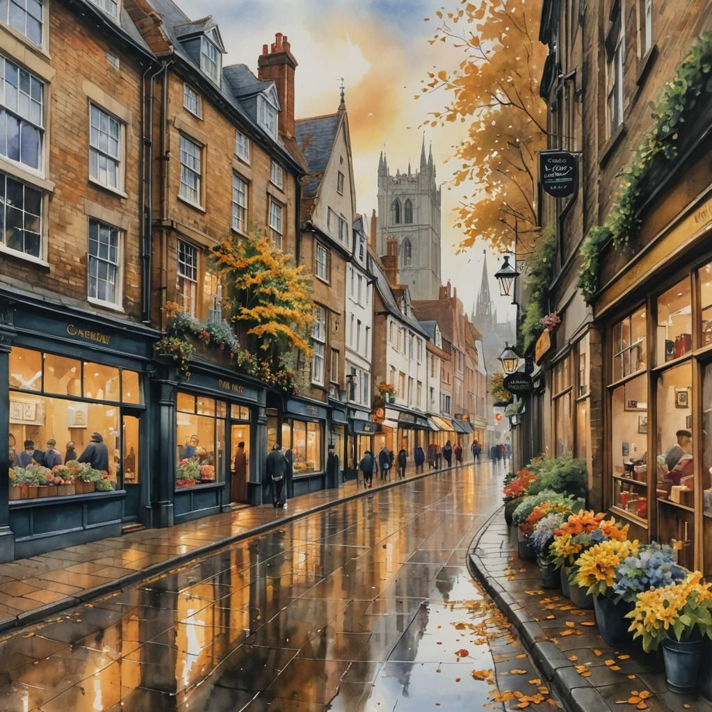 Rainy Autumn Day in England near Canterbury Cathedral
